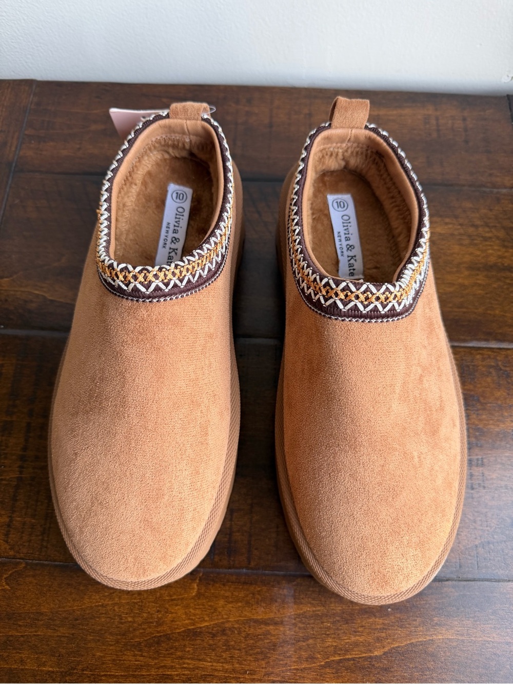 Olivia & Kate New York Clog Platform Shoes Camel  Faux Suede Women’s Size 10